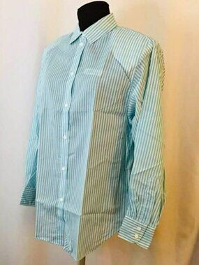 Laura Scott NEW Turquoise Pinstripe Blouse Top Shirt Casual Button Up Size 10